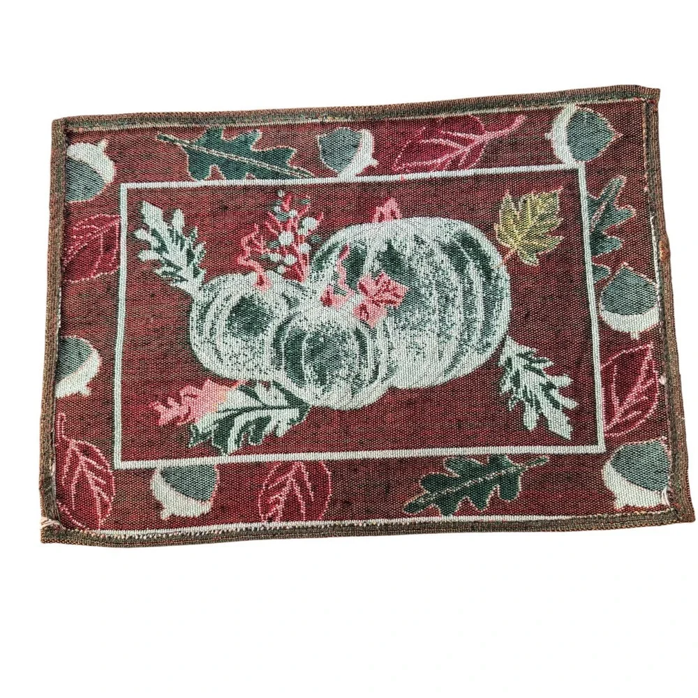 Set of 2 Autumn Pumpkin Tapestry Placemats Fall Harvest Thanksgiving Decor